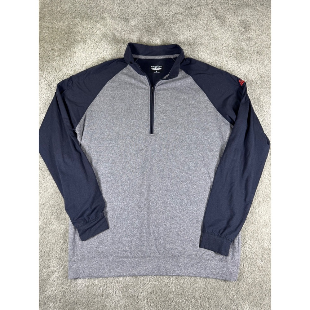Straight Down Mens Large Quarter Zip Pullover Grey Navy Blue Golf Activewear